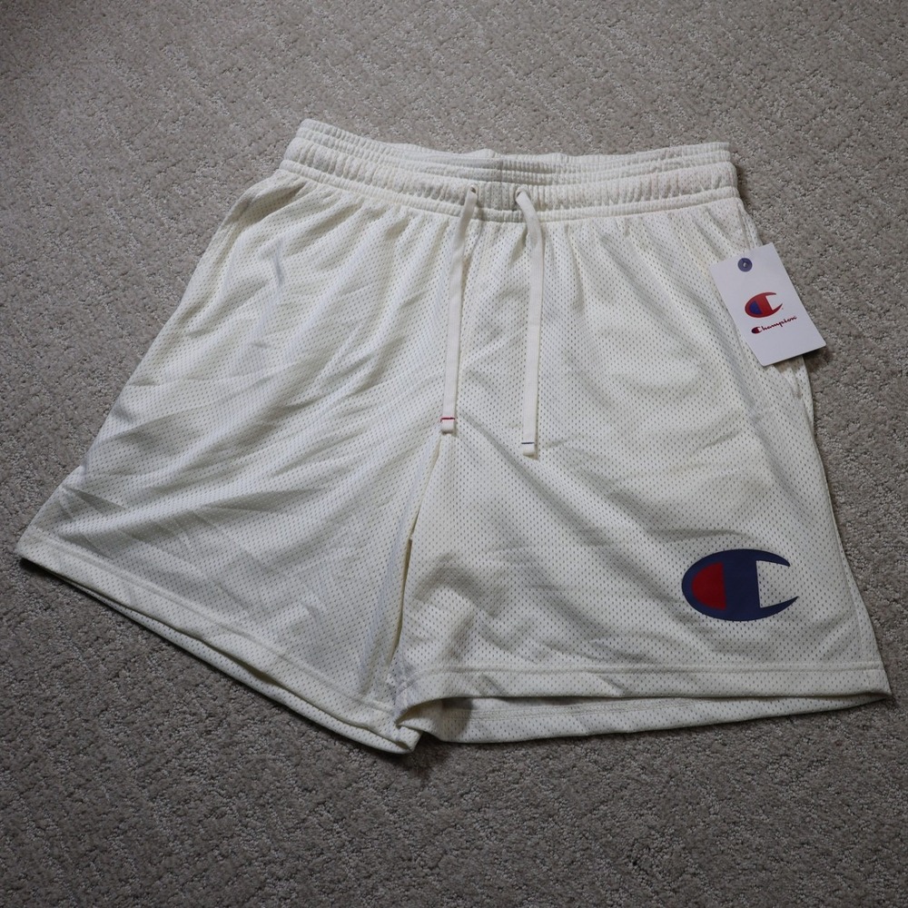 Champion Mens Mesh 7 Inch Shorts Unbleached Cotton Off White T2137 Medium NWT